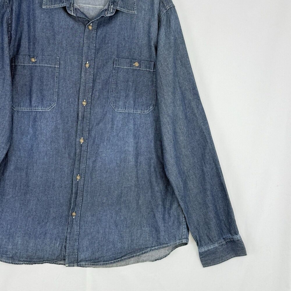 Men's Shirt XL Blue Denim Long Sleeve Button Up Pockets Classic Cotton Cape Juby - Picture 14 of 16